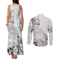 Hawaii Hibiscus With White Polynesian Pattern Couples Matching Tank Maxi Dress and Long Sleeve Button Shirt LT05 - Polynesian Pride