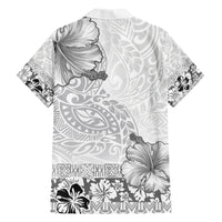 Hawaii Hibiscus With White Polynesian Pattern Family Matching Short Sleeve Bodycon Dress and Hawaiian Shirt