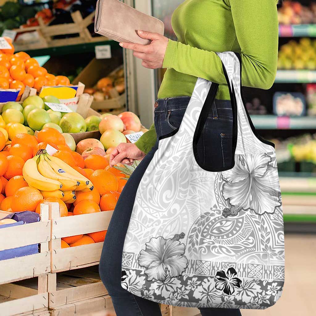 Hawaii Hibiscus With White Polynesian Pattern Grocery Bag
