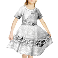 Hawaii Hibiscus With White Polynesian Pattern Kid Short Sleeve Dress