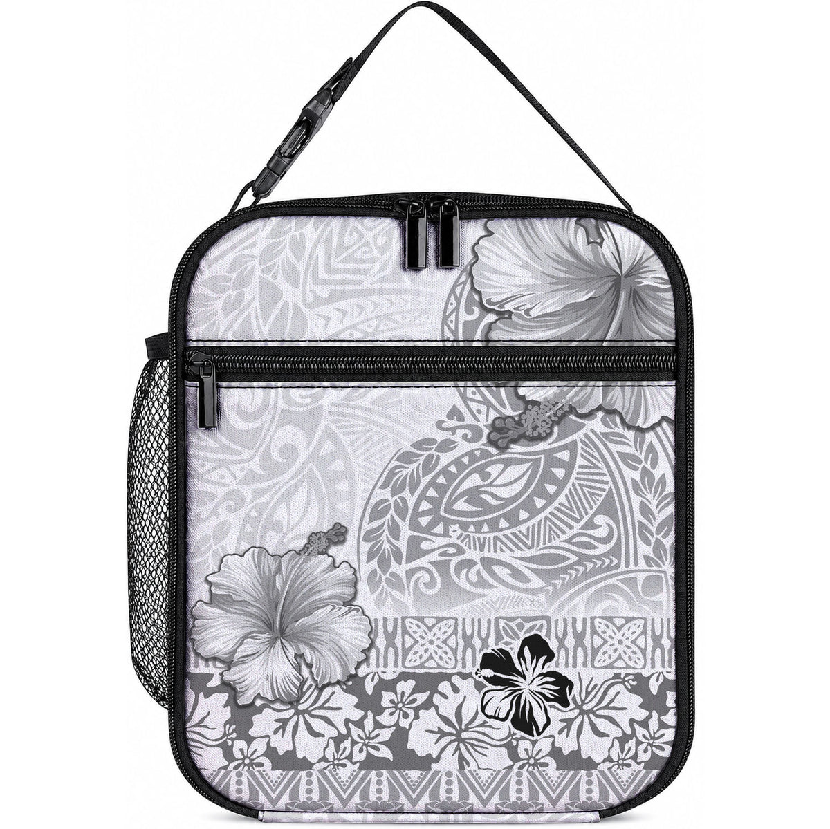 Hawaii Hibiscus With White Polynesian Pattern Lunch Bag