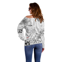 Hawaii Hibiscus With White Polynesian Pattern Off Shoulder Sweater