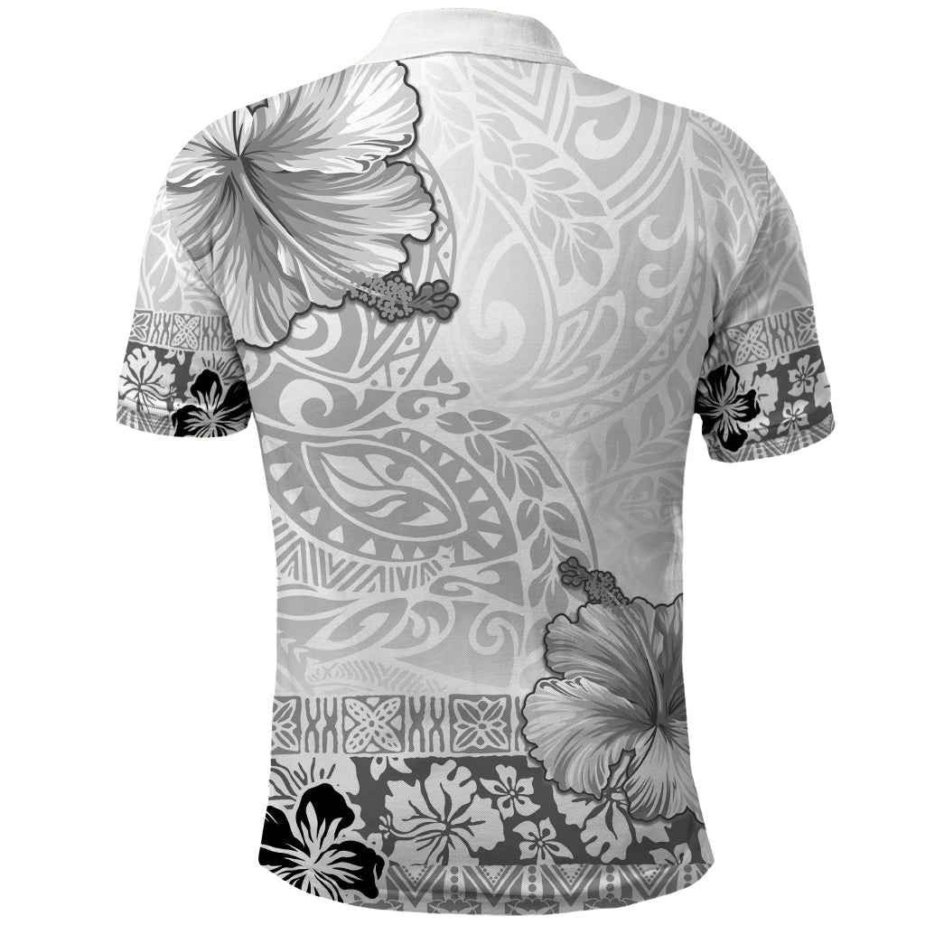 Hawaii Hibiscus With White Polynesian Pattern Polo Shirt
