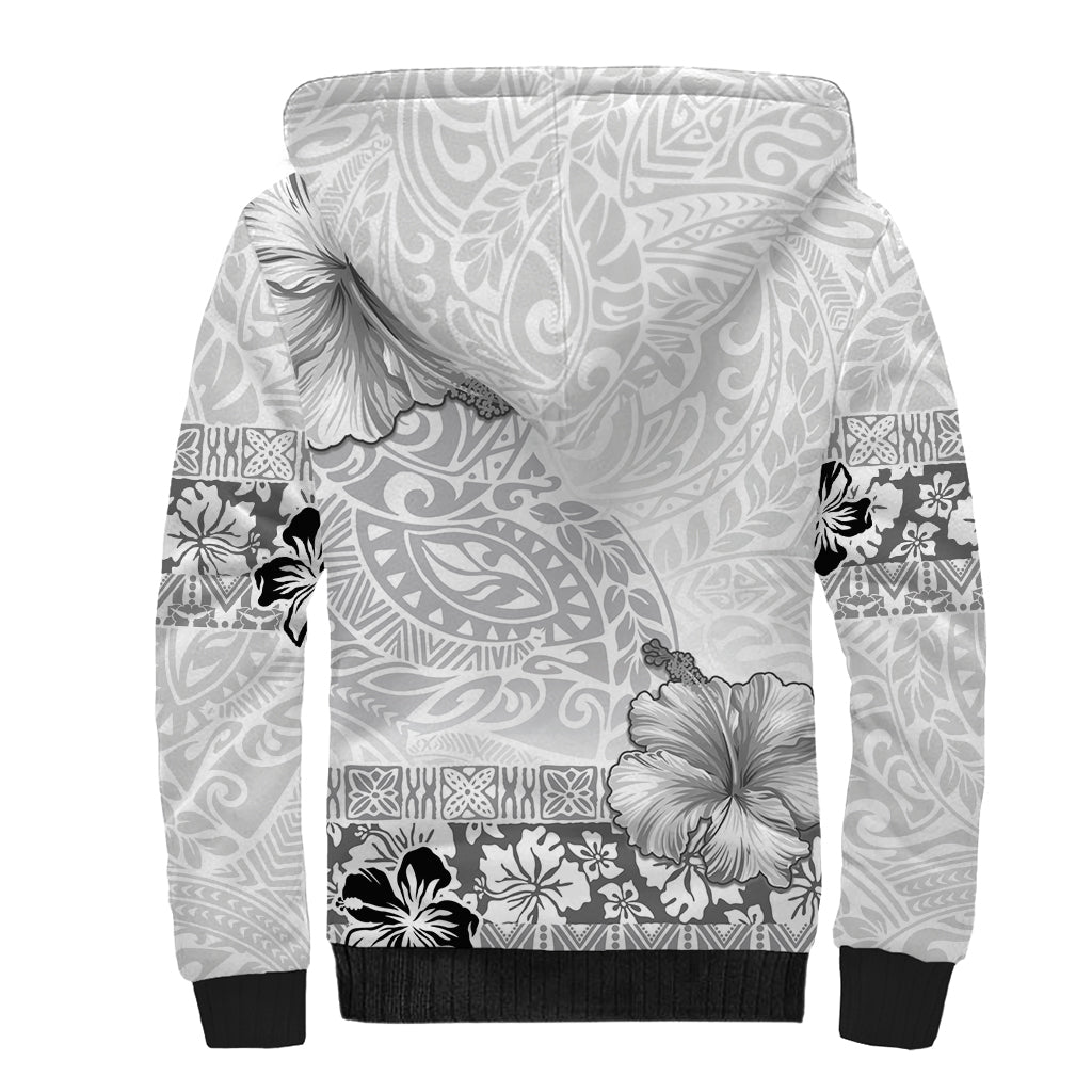 Hawaii Hibiscus With White Polynesian Pattern Sherpa Hoodie