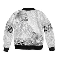 Hawaii Hibiscus With White Polynesian Pattern Sleeve Zip Bomber Jacket