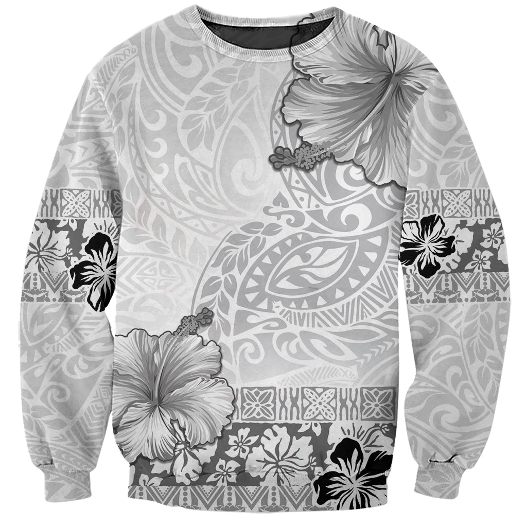 Hawaii Hibiscus With White Polynesian Pattern Sweatshirt LT05 Unisex White - Polynesian Pride