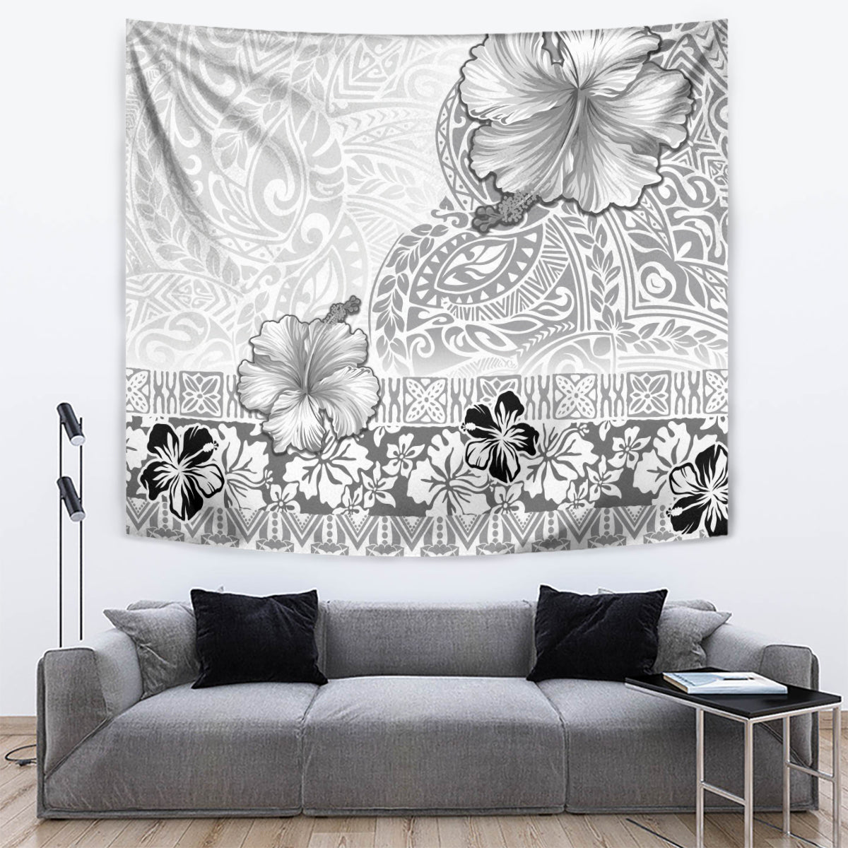 Hawaii Hibiscus With White Polynesian Pattern Tapestry LT05 White - Polynesian Pride