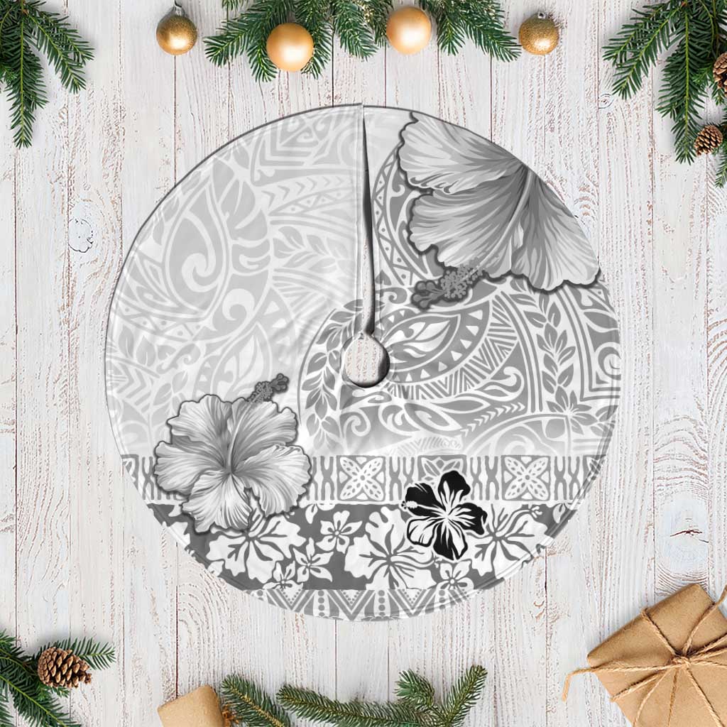 Hawaii Hibiscus With White Polynesian Pattern Tree Skirt LT05 Casual White - Polynesian Pride