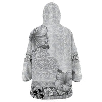 Hawaii Hibiscus With White Polynesian Pattern Wearable Blanket Hoodie