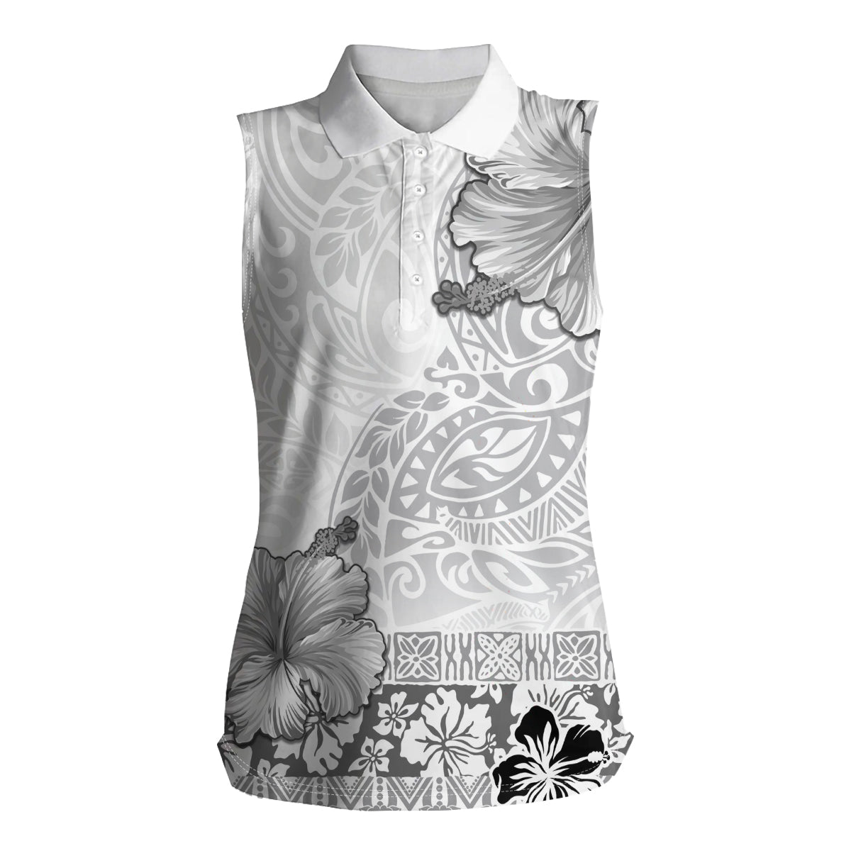 Hawaii Hibiscus With White Polynesian Pattern Women Sleeveless Polo Shirt