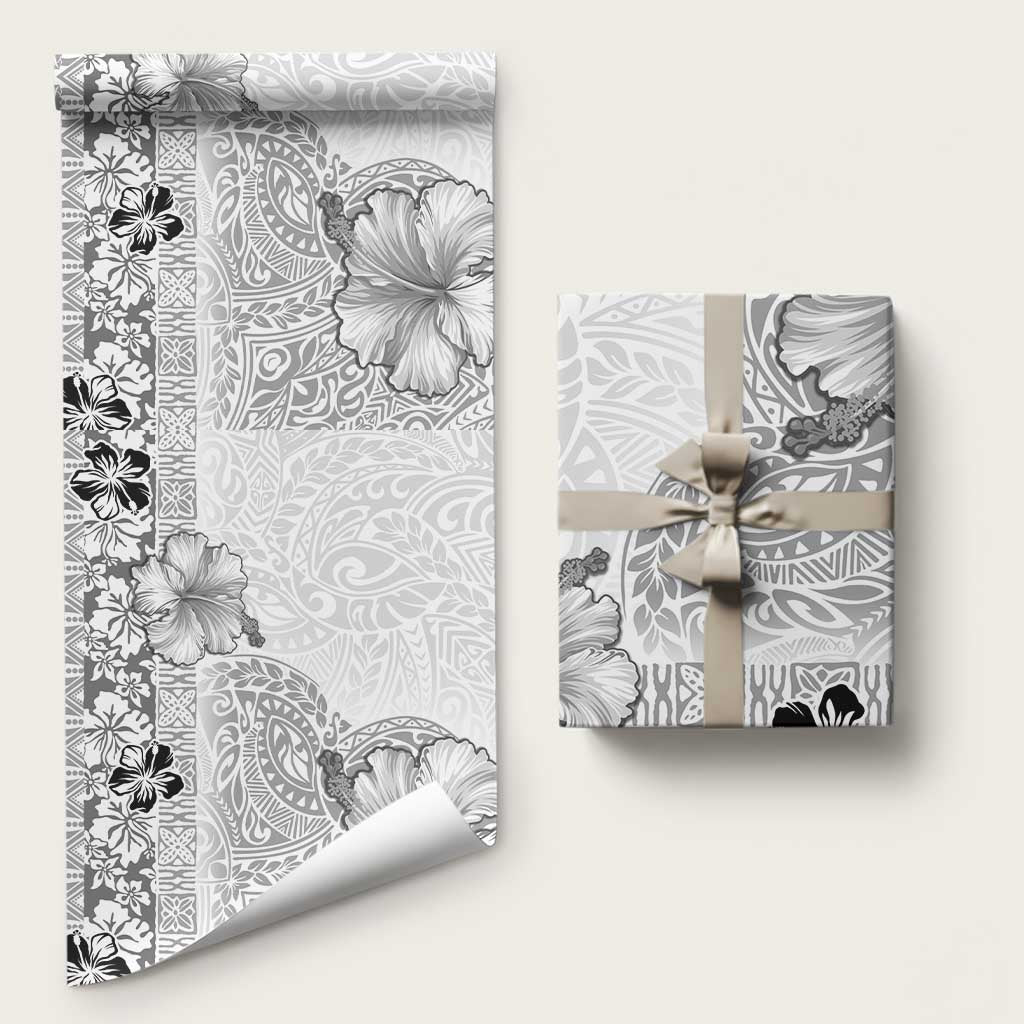 Hawaii Hibiscus With White Polynesian Pattern Wrapping Paper - Polynesian Pride