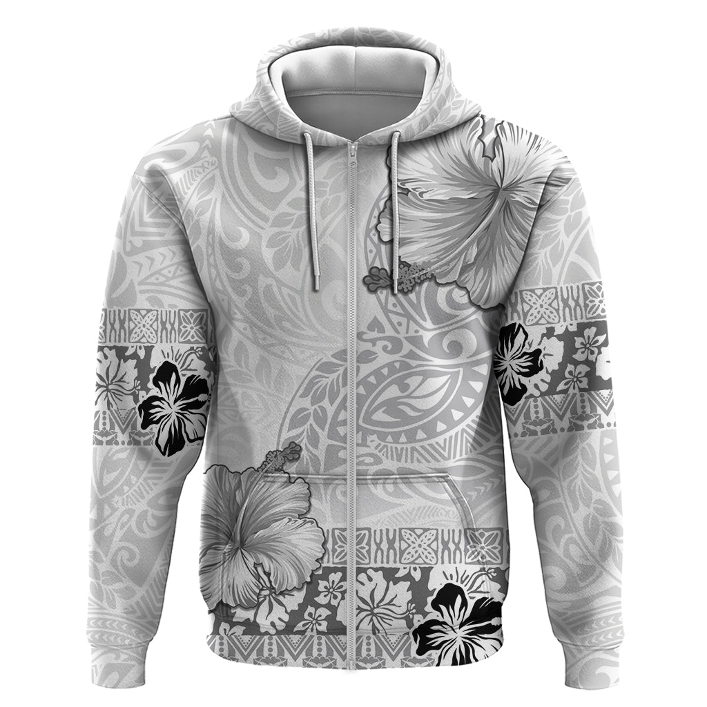 Hawaii Hibiscus With White Polynesian Pattern Zip Hoodie