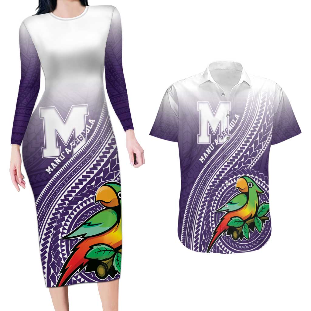 Personalized Manua High School Couples Matching Long Sleeve Bodycon Dress and Hawaiian Shirt Polynesian Tribal Pattern