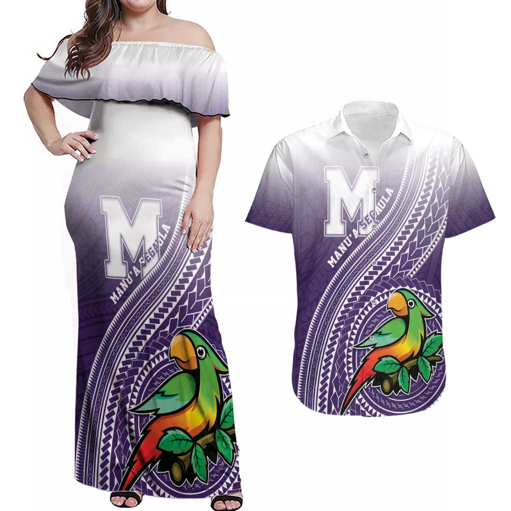Personalized Manua High School Couples Matching Off Shoulder Maxi Dress and Hawaiian Shirt Polynesian Tribal Pattern