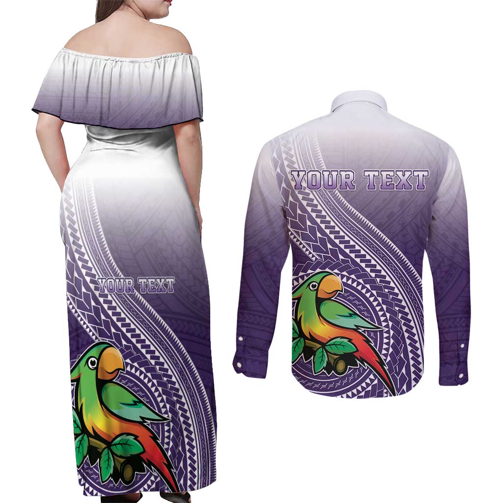 Personalized Manua High School Couples Matching Off Shoulder Maxi Dress and Long Sleeve Button Shirt Polynesian Tribal Pattern LT05 - Polynesian Pride