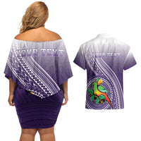 Personalized Manua High School Couples Matching Off Shoulder Short Dress and Hawaiian Shirt Polynesian Tribal Pattern