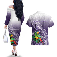 Personalized Manua High School Couples Matching Off The Shoulder Long Sleeve Dress and Hawaiian Shirt Polynesian Tribal Pattern