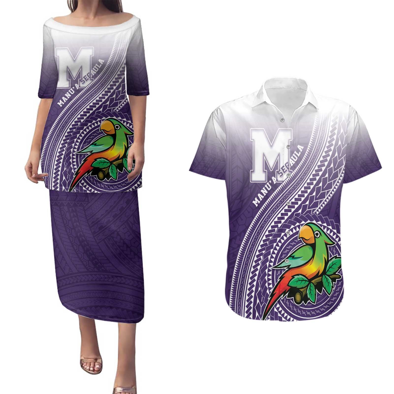 Personalized Manua High School Couples Matching Puletasi and Hawaiian Shirt Polynesian Tribal Pattern