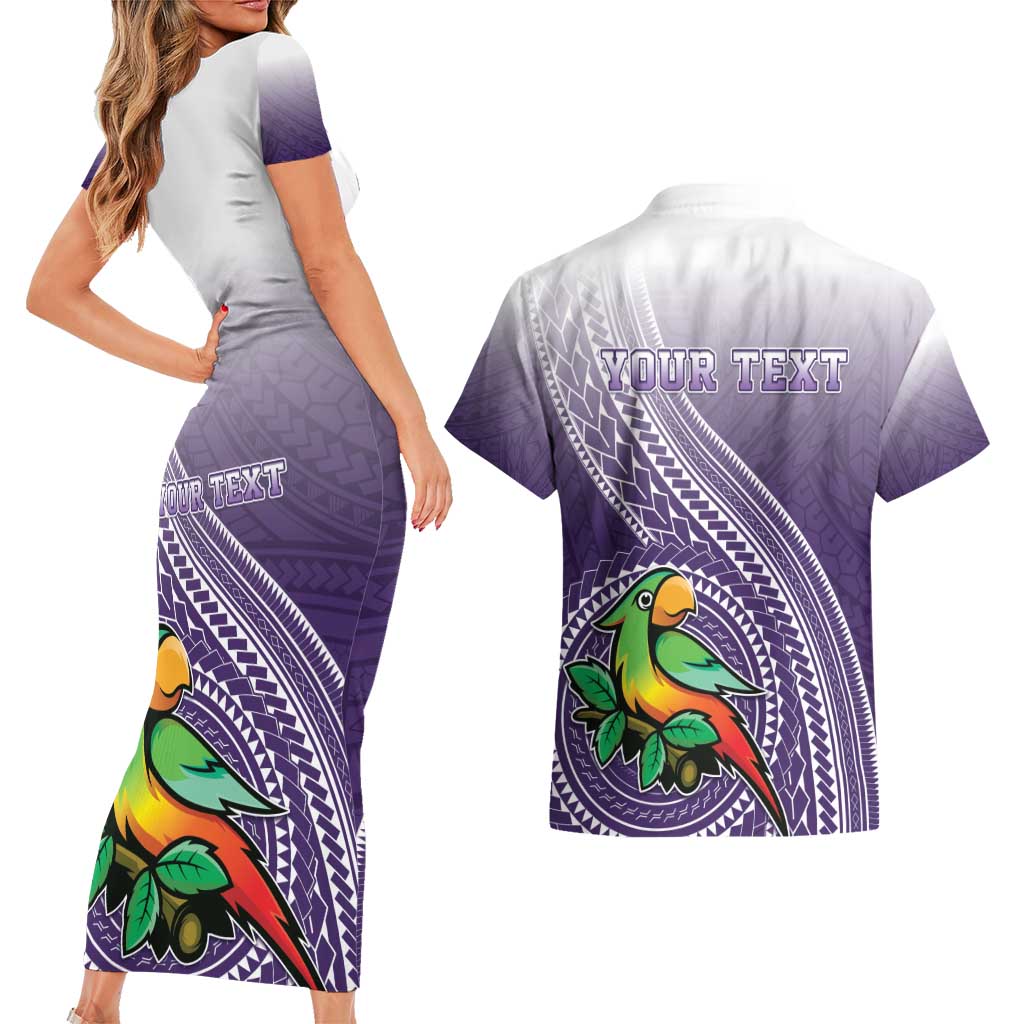 Personalized Manua High School Couples Matching Short Sleeve Bodycon Dress and Hawaiian Shirt Polynesian Tribal Pattern
