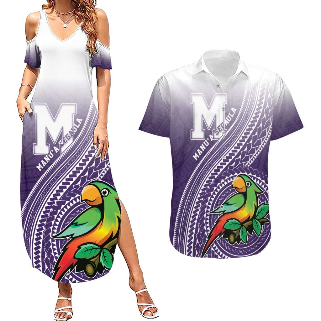 Personalized Manua High School Couples Matching Summer Maxi Dress and Hawaiian Shirt Polynesian Tribal Pattern