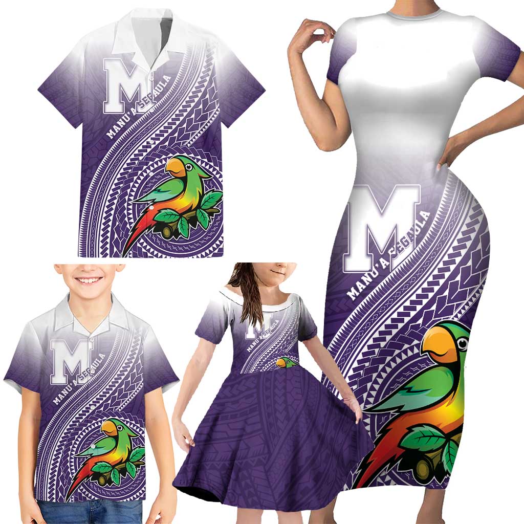 Personalized Manua High School Family Matching Short Sleeve Bodycon Dress and Hawaiian Shirt Polynesian Tribal Pattern
