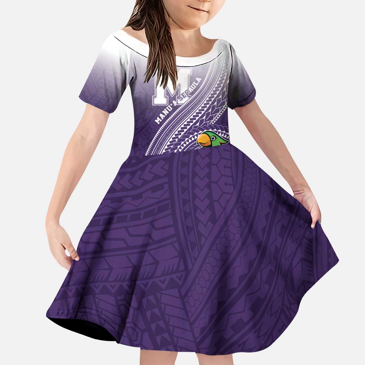 Personalized Manua High School Kid Short Sleeve Dress Polynesian Tribal Pattern LT05 KID Purple - Polynesian Pride