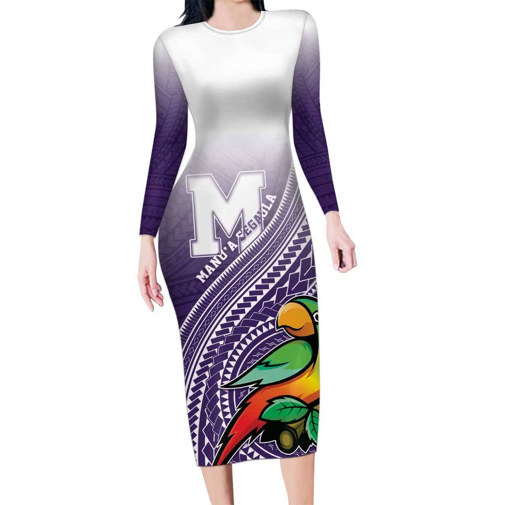 Personalized Manua High School Long Sleeve Bodycon Dress Polynesian Tribal Pattern