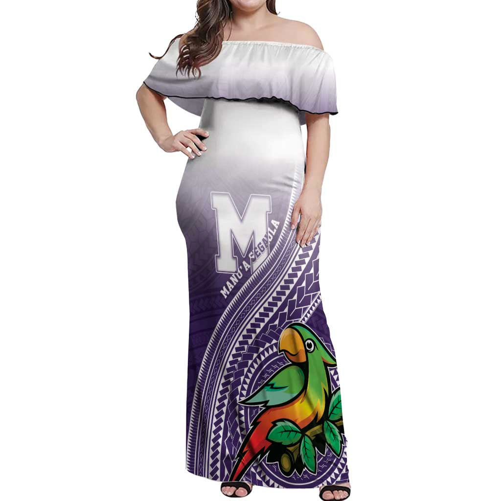 Personalized Manua High School Off Shoulder Maxi Dress Polynesian Tribal Pattern LT05 Women Purple - Polynesian Pride