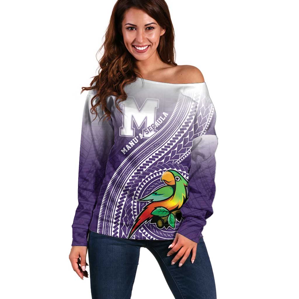 Personalized Manua High School Off Shoulder Sweater Polynesian Tribal Pattern