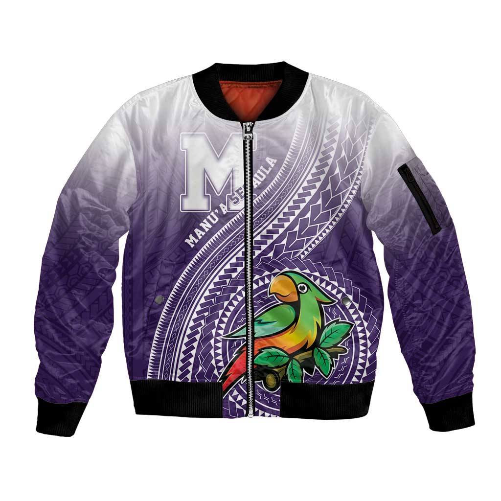 Personalized Manua High School Sleeve Zip Bomber Jacket Polynesian Tribal Pattern