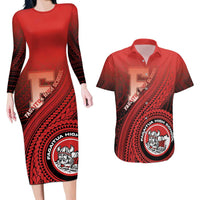 Personalized Fagaitua High School Couples Matching Long Sleeve Bodycon Dress and Hawaiian Shirt Polynesian Tribal Pattern