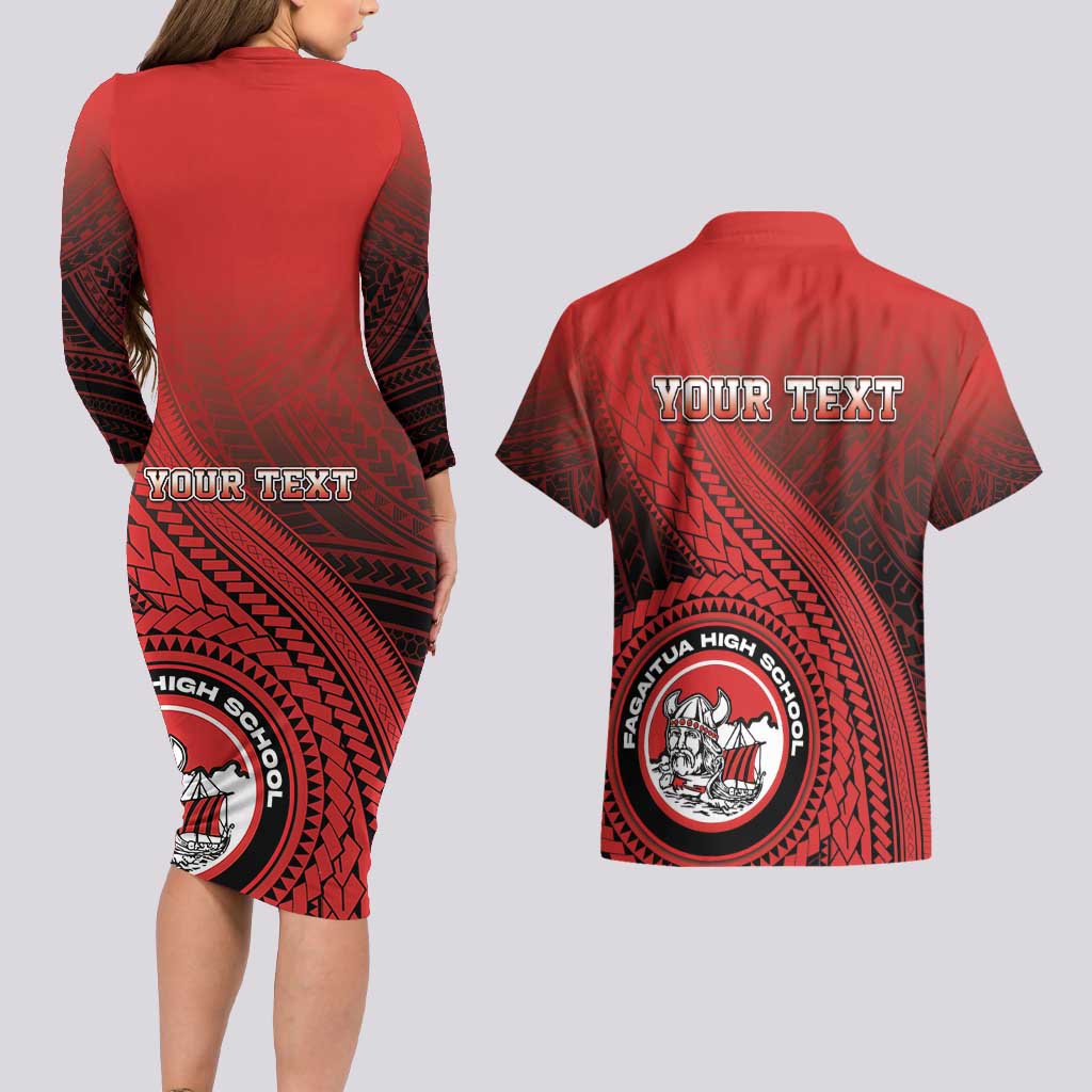 Personalized Fagaitua High School Couples Matching Long Sleeve Bodycon Dress and Hawaiian Shirt Polynesian Tribal Pattern