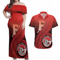 Personalized Fagaitua High School Couples Matching Off Shoulder Maxi Dress and Hawaiian Shirt Polynesian Tribal Pattern