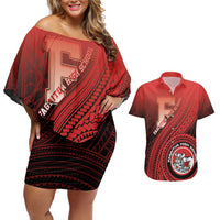 Personalized Fagaitua High School Couples Matching Off Shoulder Short Dress and Hawaiian Shirt Polynesian Tribal Pattern
