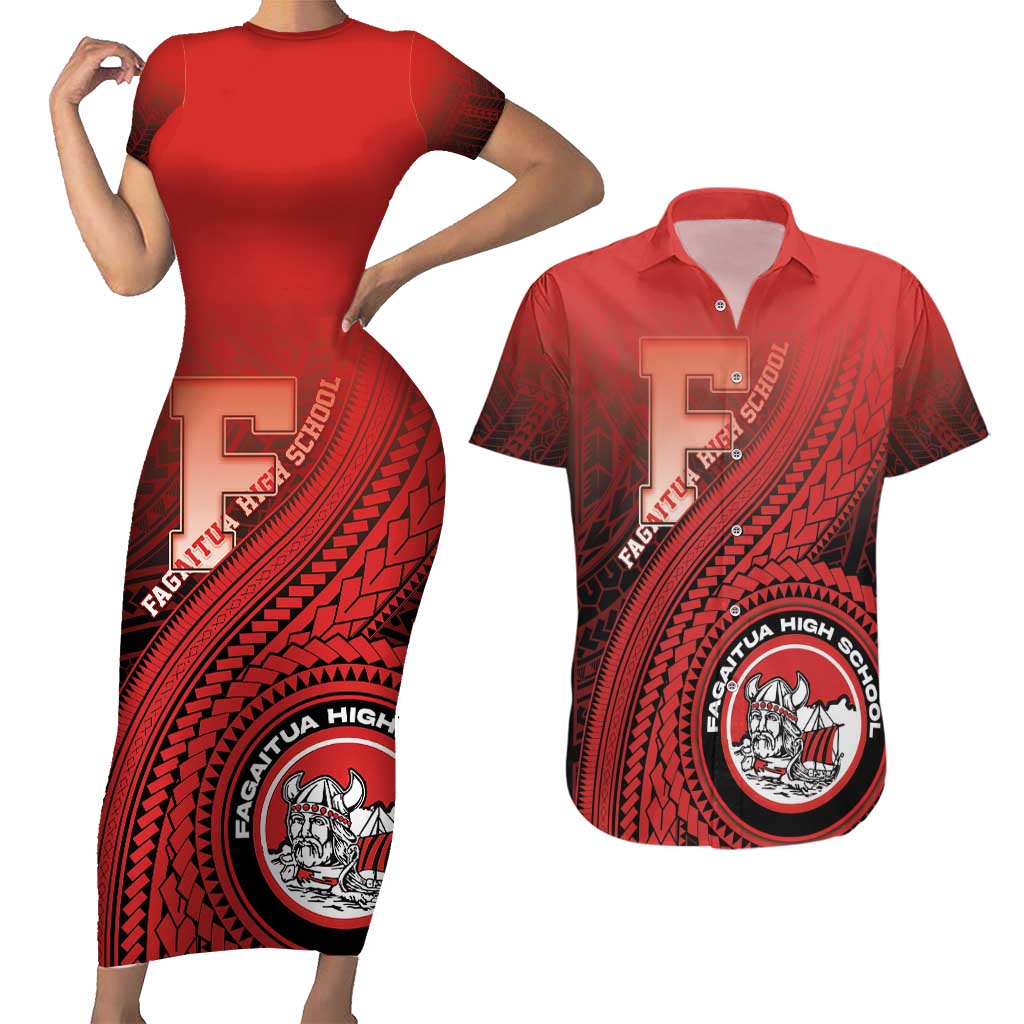 Personalized Fagaitua High School Couples Matching Short Sleeve Bodycon Dress and Hawaiian Shirt Polynesian Tribal Pattern