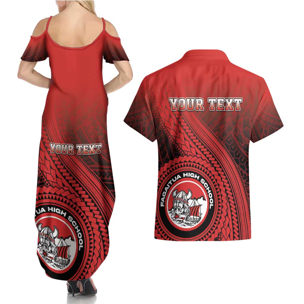 Personalized Fagaitua High School Couples Matching Summer Maxi Dress and Hawaiian Shirt Polynesian Tribal Pattern