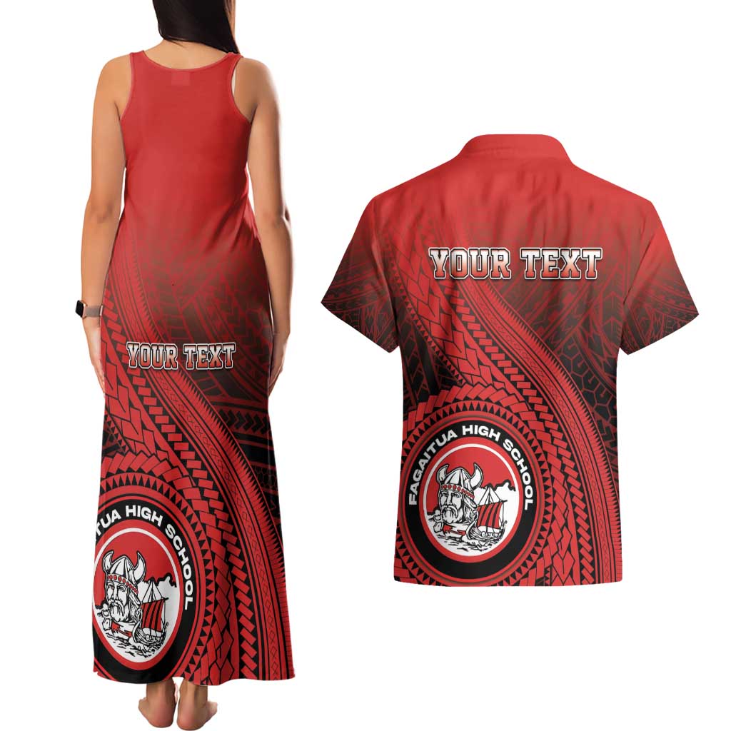 Personalized Fagaitua High School Couples Matching Tank Maxi Dress and Hawaiian Shirt Polynesian Tribal Pattern