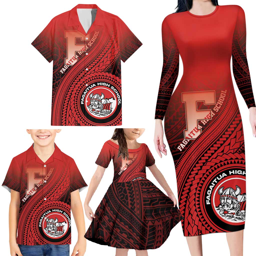 Personalized Fagaitua High School Family Matching Long Sleeve Bodycon Dress and Hawaiian Shirt Polynesian Tribal Pattern