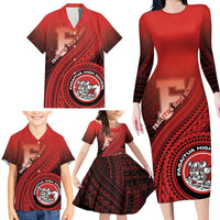 Personalized Fagaitua High School Family Matching Long Sleeve Bodycon Dress and Hawaiian Shirt Polynesian Tribal Pattern