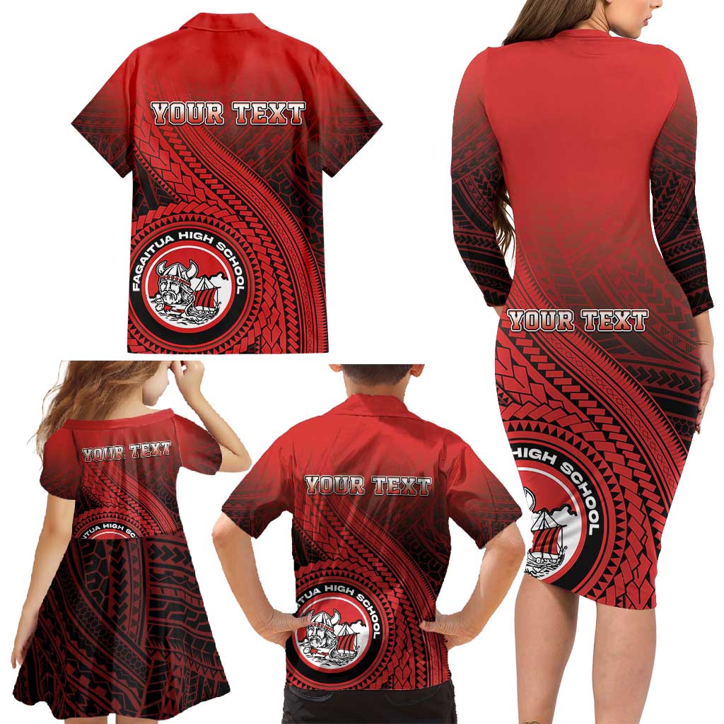 Personalized Fagaitua High School Family Matching Long Sleeve Bodycon Dress and Hawaiian Shirt Polynesian Tribal Pattern