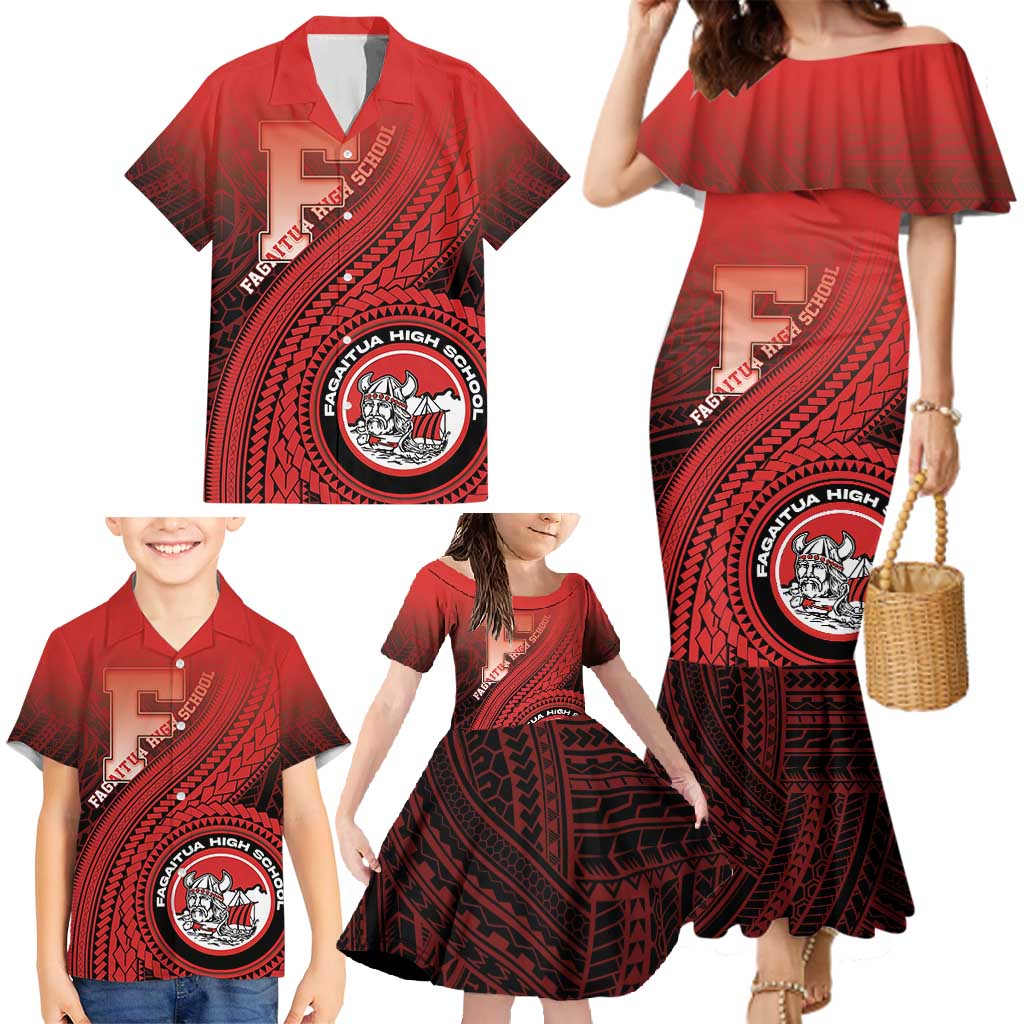 Personalized Fagaitua High School Family Matching Mermaid Dress and Hawaiian Shirt Polynesian Tribal Pattern