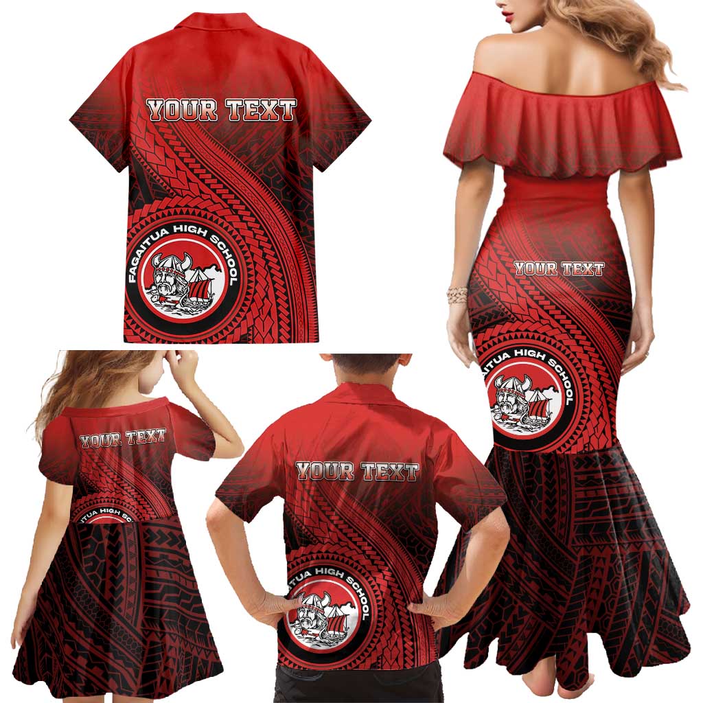 Personalized Fagaitua High School Family Matching Mermaid Dress and Hawaiian Shirt Polynesian Tribal Pattern