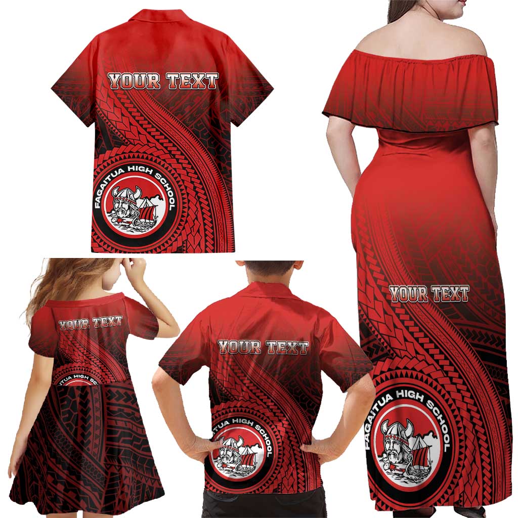 Personalized Fagaitua High School Family Matching Off Shoulder Maxi Dress and Hawaiian Shirt Polynesian Tribal Pattern