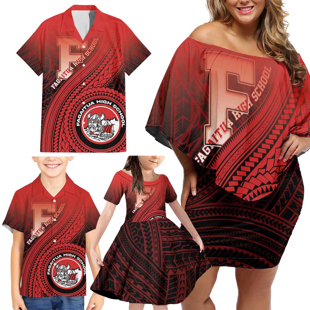 Personalized Fagaitua High School Family Matching Off Shoulder Short Dress and Hawaiian Shirt Polynesian Tribal Pattern