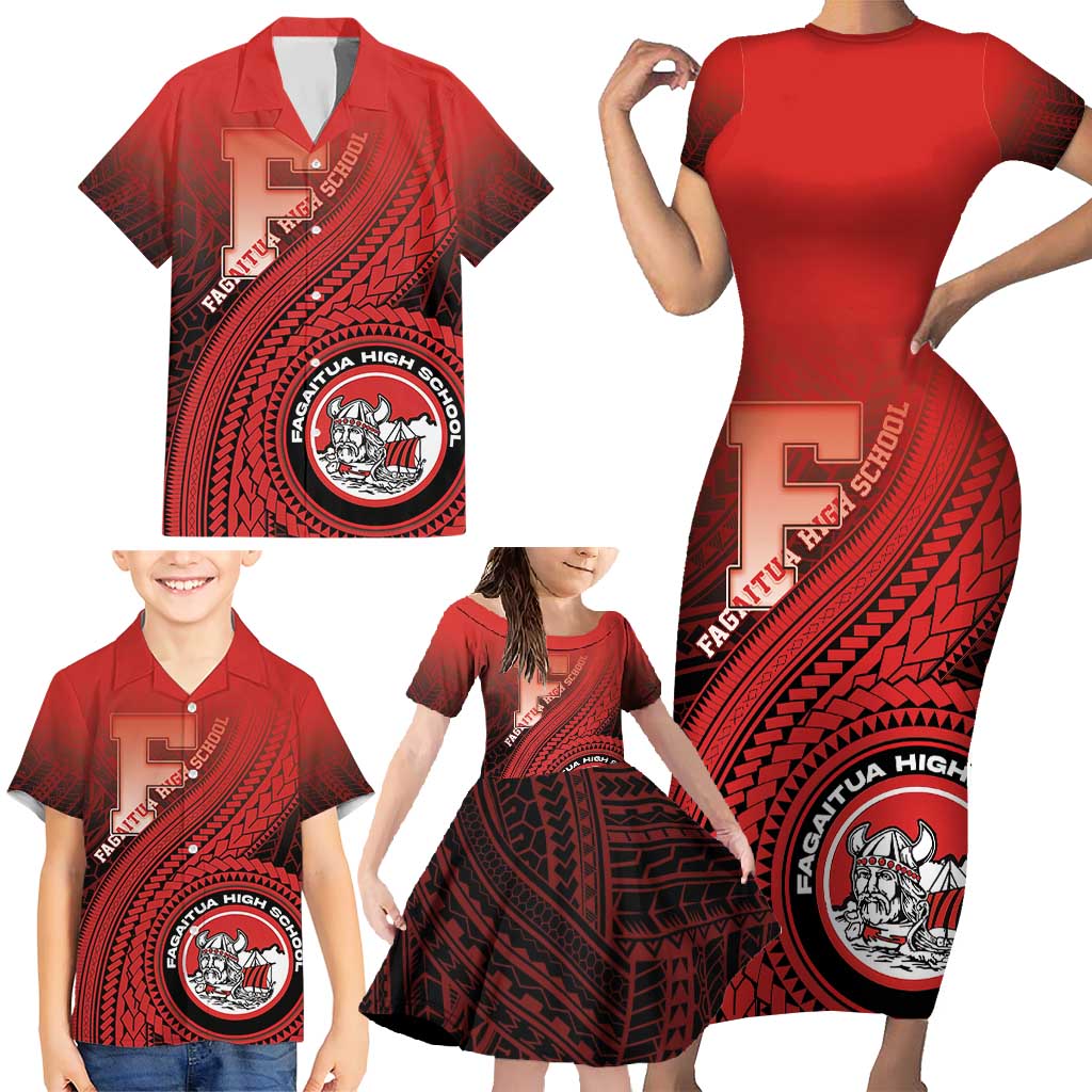 Personalized Fagaitua High School Family Matching Short Sleeve Bodycon Dress and Hawaiian Shirt Polynesian Tribal Pattern