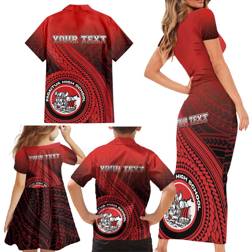 Personalized Fagaitua High School Family Matching Short Sleeve Bodycon Dress and Hawaiian Shirt Polynesian Tribal Pattern