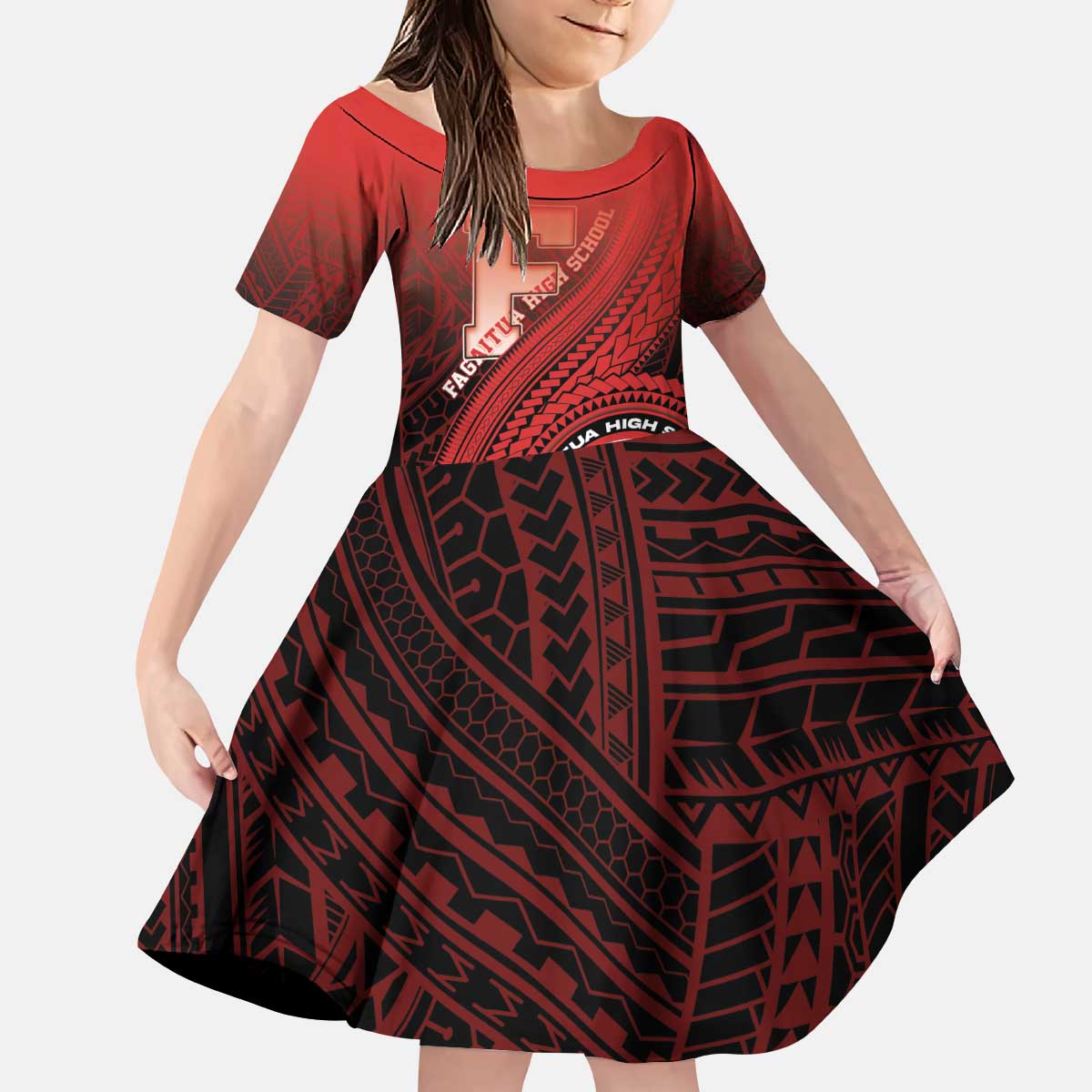 Personalized Fagaitua High School Kid Short Sleeve Dress Polynesian Tribal Pattern LT05 KID Red - Polynesian Pride