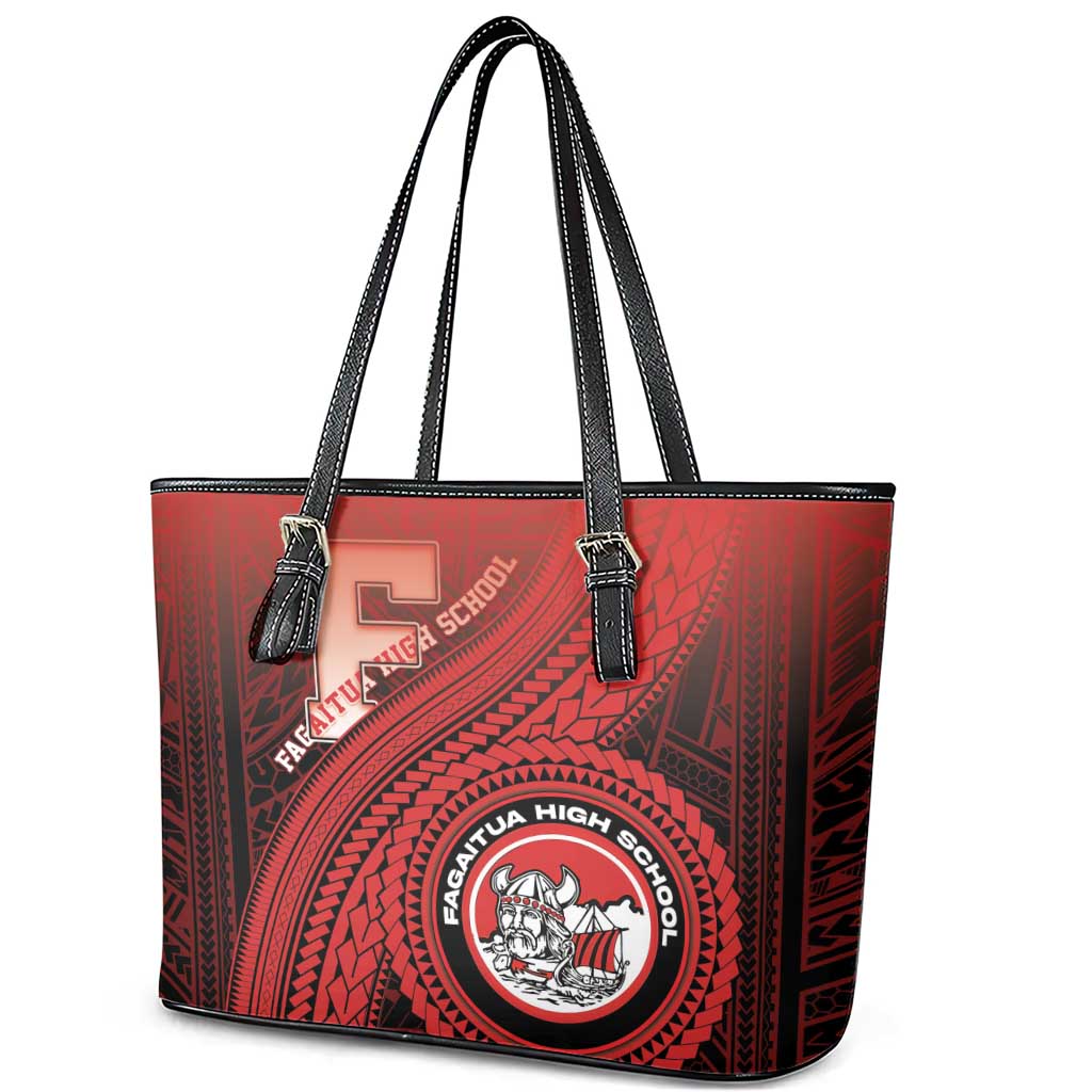 Fagaitua High School Leather Tote Bag Polynesian Tribal Pattern
