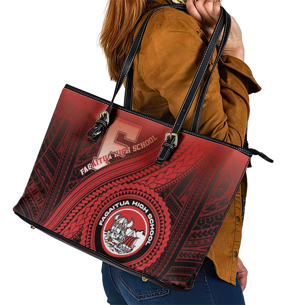 Fagaitua High School Leather Tote Bag Polynesian Tribal Pattern