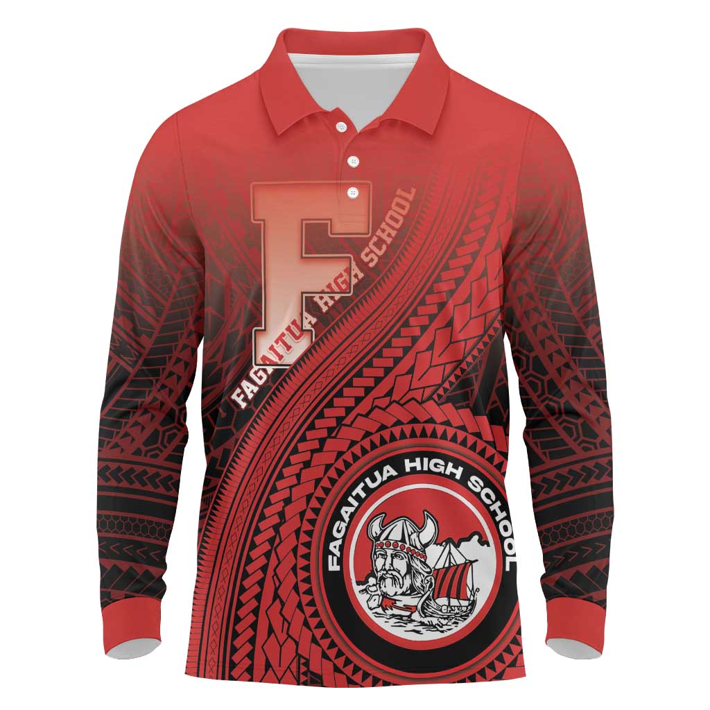 Personalized Fagaitua High School Long Sleeve Polo Shirt Polynesian Tribal Pattern LT05 Red - Polynesian Pride
